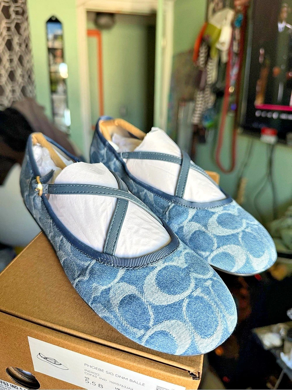 Coach Phoebe Ballet Flat In Signature Denim Blue & White Flats US 5.5 BRAND NEW